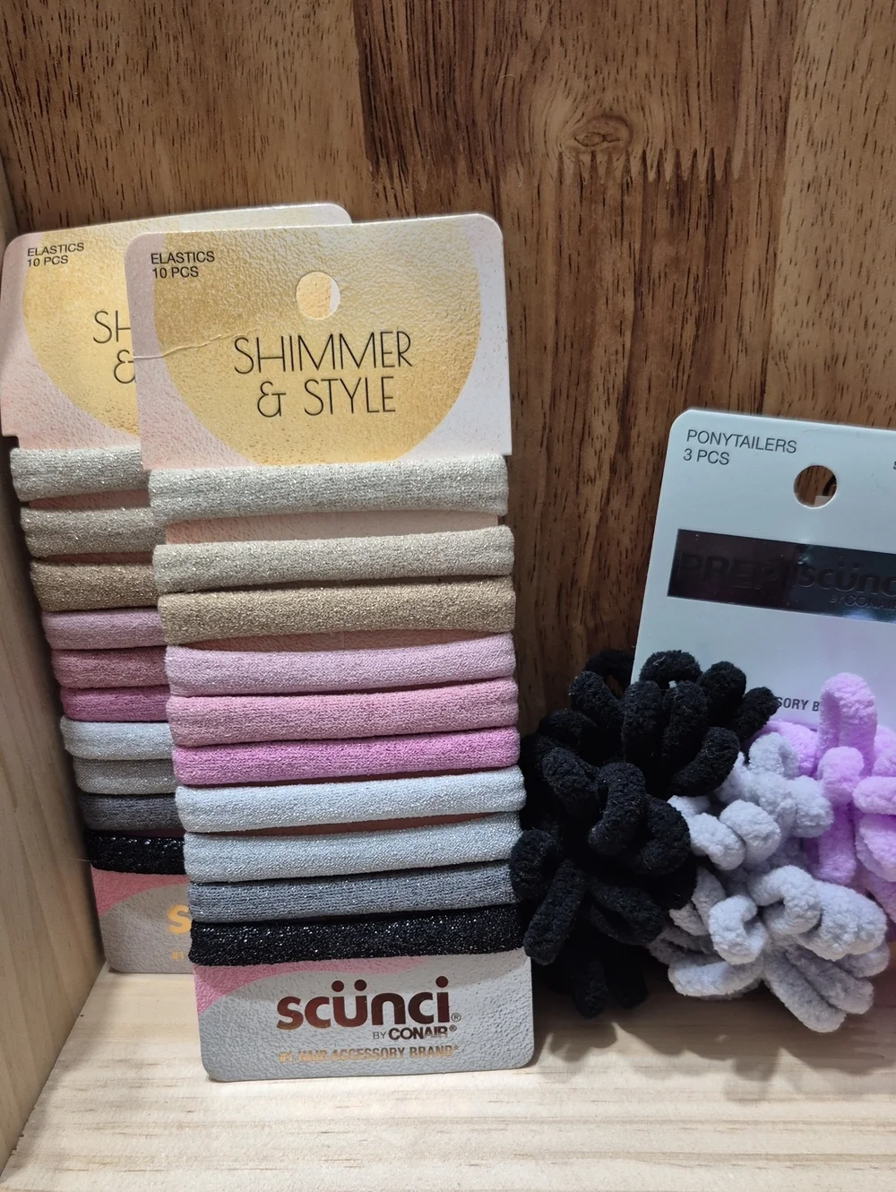 Scunci Shimmer & Style Elastic Hair Ties - Pink, Gold, Silver, Black